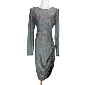 NWT Veronica Beard Cyrus Metallic Long Sleeve Ruched Mini Dress Gunmetal‎ Medium